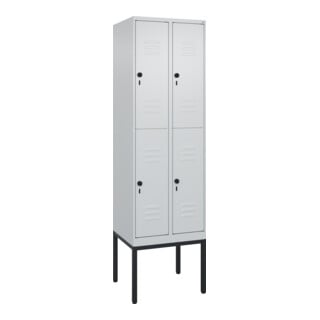 C+P Doppelstock-Spind Classic PLUS, Gestell, 2 Abteile, 2120x600x500mm, 7035/703 Verschluss Sicherheits-Drehriegel Front RAL 7035 Lichtgrau