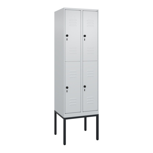 C+P Doppelstock-Spind Classic PLUS, Gestell, 2 Abteile, 2120x600x500mm, 7035/703 Verschluss Sicherheits-Drehriegel Front RAL 7035 Lichtgrau