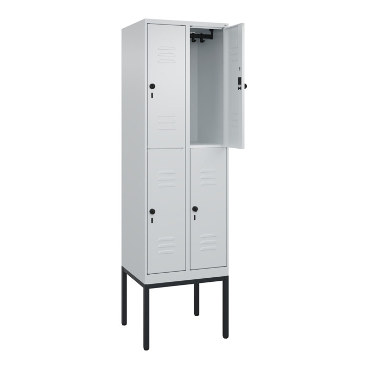 C+P Doppelstock-Spind Classic PLUS, Gestell, 2 Abteile, 2120x600x500mm, 7035/703 Verschluss Sicherheits-Drehriegel Front RAL 7035 Lichtgrau