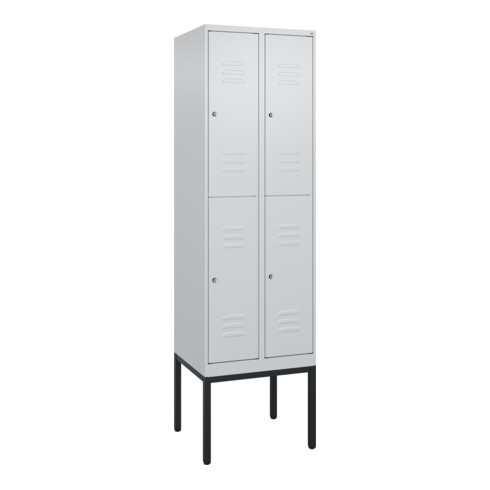 C+P Doppelstock-Spind Classic PLUS, Gestell, 2 Abteile, 2120x600x500mm, 7035/703 Verschluss Zylinderschloss Front RAL 7035 Lichtgrau