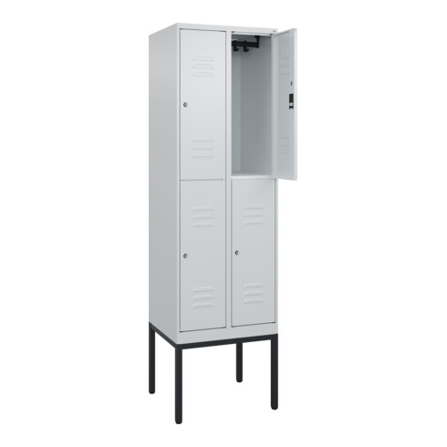 C+P Doppelstock-Spind Classic PLUS, Gestell, 2 Abteile, 2120x600x500mm, 7035/703 Verschluss Zylinderschloss Front RAL 7035 Lichtgrau