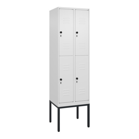 C+P Doppelstock-Spind Classic PLUS, Gestell, 2 Abteile, 2120x600x500mm, 9016/901 Verschluss Sicherheits-Drehriegel Front RAL 9016 Verkehrsweiß
