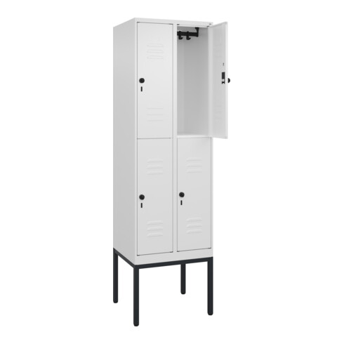 C+P Doppelstock-Spind Classic PLUS, Gestell, 2 Abteile, 2120x600x500mm, 9016/901 Verschluss Sicherheits-Drehriegel Front RAL 9016 Verkehrsweiß