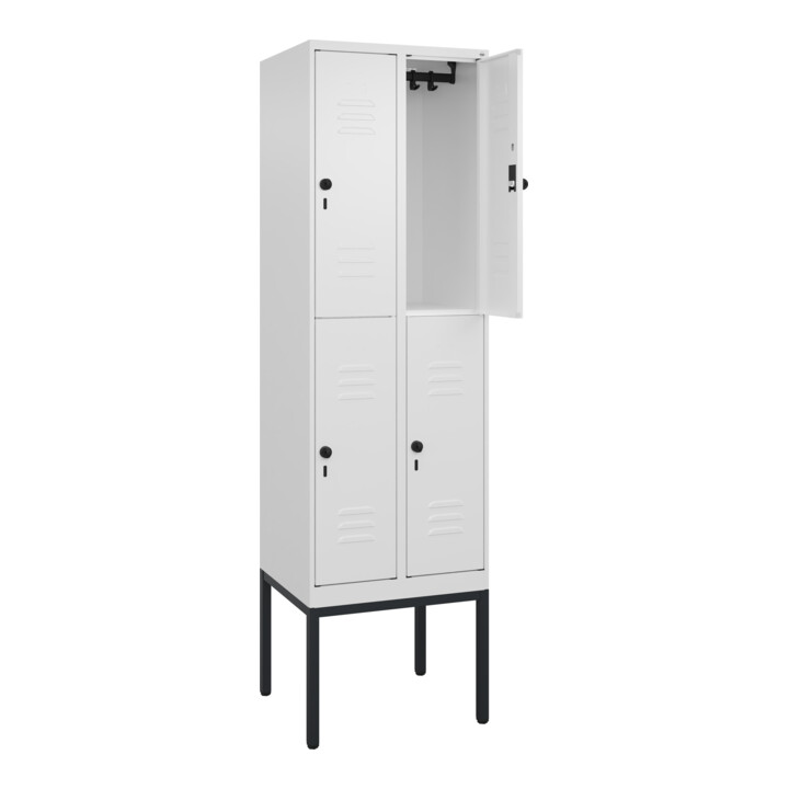 C+P Doppelstock-Spind Classic PLUS, Gestell, 2 Abteile, 2120x600x500mm, 9016/901 Verschluss Sicherheits-Drehriegel Front RAL 9016 Verkehrsweiß