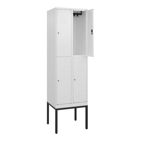 C+P Doppelstock-Spind Classic PLUS, Gestell, 2 Abteile, 2120x600x500mm, 9016/901 Verschluss Zylinderschloss Front RAL 9016 Verkehrsweiß