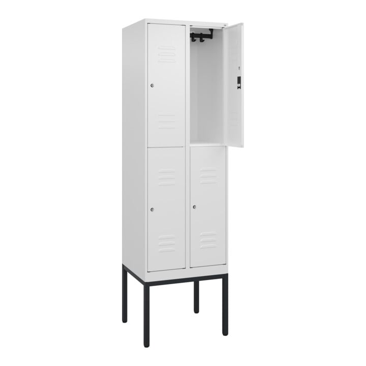 C+P Doppelstock-Spind Classic PLUS, Gestell, 2 Abteile, 2120x600x500mm, 9016/901 Verschluss Zylinderschloss Front RAL 9016 Verkehrsweiß