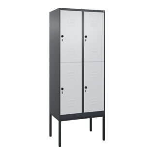 C+P Doppelstock-Spind Classic PLUS, Gestell, 2 Abteile, 2120x800x500mm, 7016/703 Verschluss Sicherheits-Drehriegel Front RAL 7035 Lichtgrau