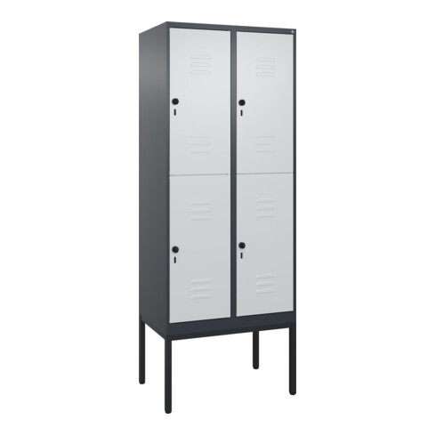 C+P Doppelstock-Spind Classic PLUS, Gestell, 2 Abteile, 2120x800x500mm, 7016/703 Verschluss Sicherheits-Drehriegel Front RAL 7035 Lichtgrau