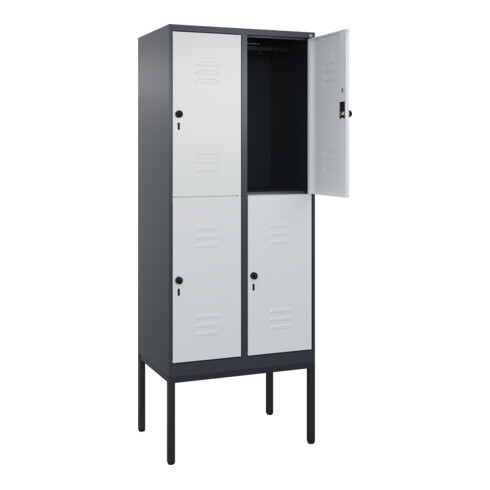C+P Doppelstock-Spind Classic PLUS, Gestell, 2 Abteile, 2120x800x500mm, 7016/703 Verschluss Sicherheits-Drehriegel Front RAL 7035 Lichtgrau