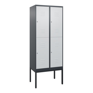 C+P Doppelstock-Spind Classic PLUS, Gestell, 2 Abteile, 2120x800x500mm, 7016/703 Verschluss Zylinderschloss Front RAL 7035 Lichtgrau