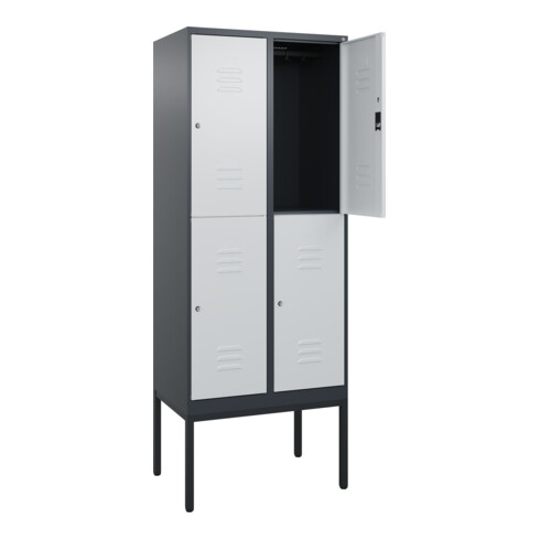 C+P Doppelstock-Spind Classic PLUS, Gestell, 2 Abteile, 2120x800x500mm, 7016/703 Verschluss Zylinderschloss Front RAL 7035 Lichtgrau