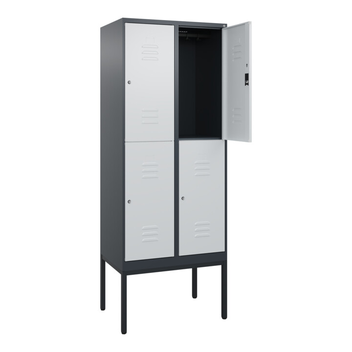 C+P Doppelstock-Spind Classic PLUS, Gestell, 2 Abteile, 2120x800x500mm, 7016/703 Verschluss Zylinderschloss Front RAL 7035 Lichtgrau