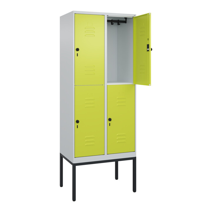 C+P Doppelstock-Spind Classic PLUS, Gestell, 2 Abteile, 2120x800x500mm, 7035/002 Verschluss Sicherheits-Drehriegel Front 1108060 RDS Viridingrün