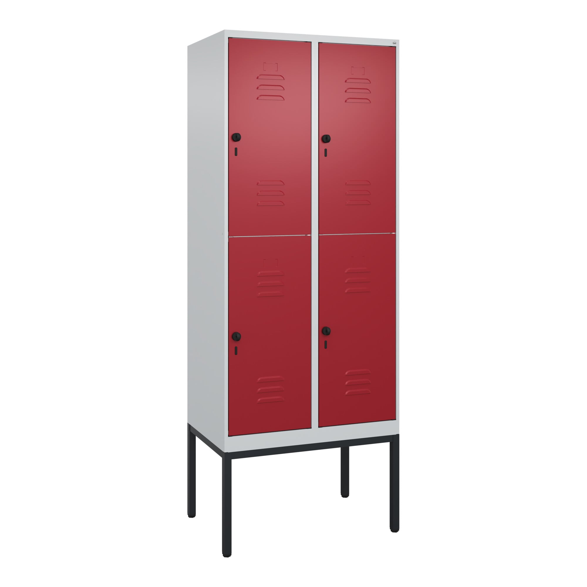C+P Doppelstock-Spind Classic PLUS, Gestell, 2 Abteile, 2120x800x500mm, 7035/300 Verschluss Sicherheits-Drehriegel Front RAL 3003 Rubinrot ; C + P Möb