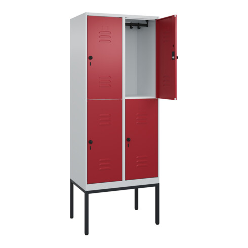 C+P Doppelstock-Spind Classic PLUS, Gestell, 2 Abteile, 2120x800x500mm, 7035/300 Verschluss Sicherheits-Drehriegel Front RAL 3003 Rubinrot