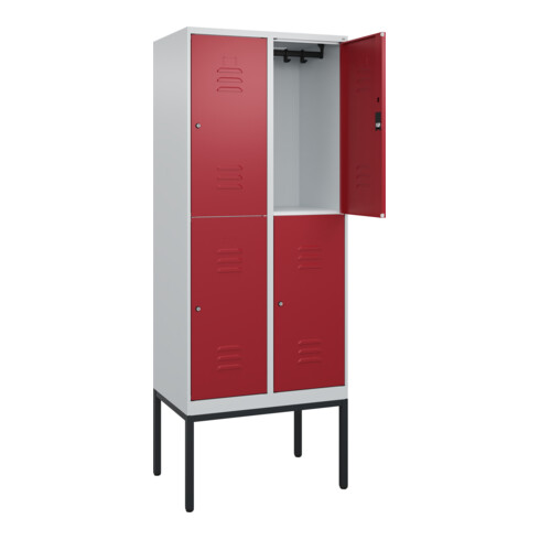 C+P Doppelstock-Spind Classic PLUS, Gestell, 2 Abteile, 2120x800x500mm, 7035/300 Verschluss Zylinderschloss Front RAL 3003 Rubinrot
