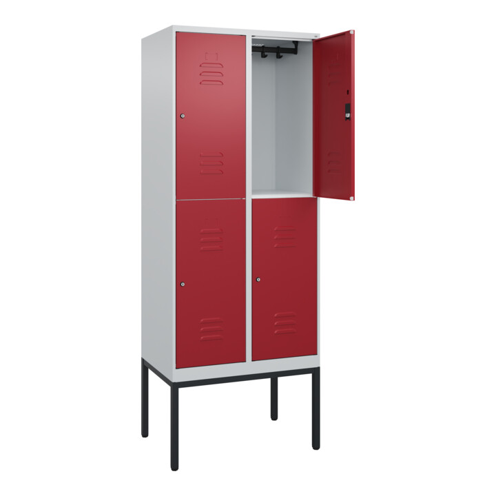 C+P Doppelstock-Spind Classic PLUS, Gestell, 2 Abteile, 2120x800x500mm, 7035/300 Verschluss Zylinderschloss Front RAL 3003 Rubinrot