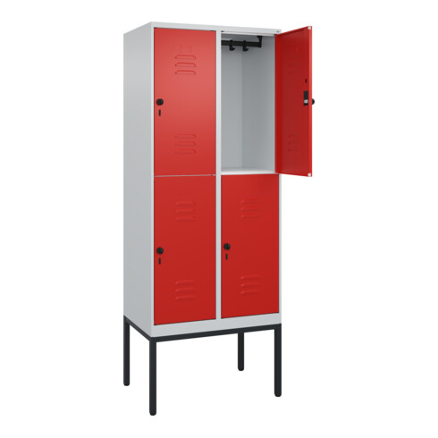 C+P Doppelstock-Spind Classic PLUS, Gestell, 2 Abteile, 2120x800x500mm, 7035/302 Verschluss Sicherheits-Drehriegel Front RAL 3020 Verkehrsrot