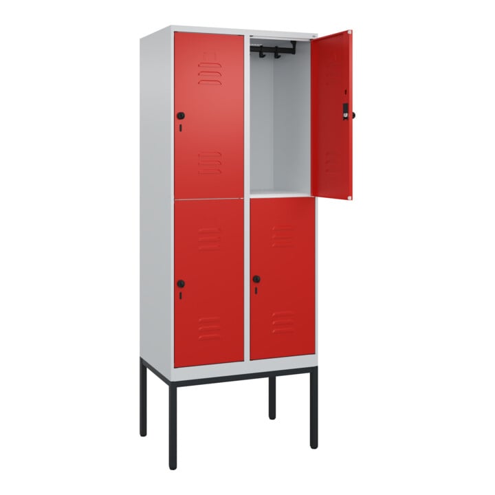 C+P Doppelstock-Spind Classic PLUS, Gestell, 2 Abteile, 2120x800x500mm, 7035/302 Verschluss Sicherheits-Drehriegel Front RAL 3020 Verkehrsrot