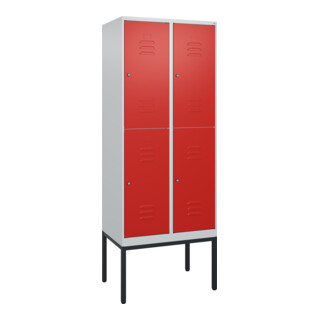 C+P Doppelstock-Spind Classic PLUS, Gestell, 2 Abteile, 2120x800x500mm, 7035/302 Verschluss Zylinderschloss Front RAL 3020 Verkehrsrot