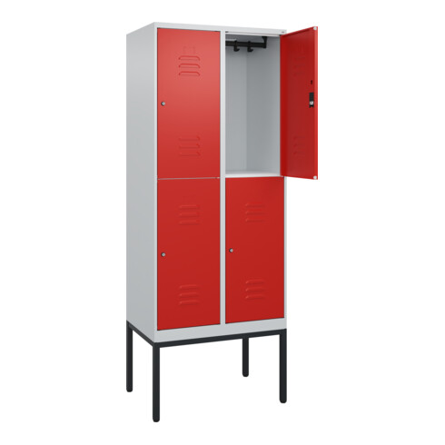 C+P Doppelstock-Spind Classic PLUS, Gestell, 2 Abteile, 2120x800x500mm, 7035/302 Verschluss Zylinderschloss Front RAL 3020 Verkehrsrot