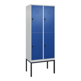 C+P Doppelstock-Spind Classic PLUS, Gestell, 2 Abteile, 2120x800x500mm, 7035/501 Verschluss Sicherheits-Drehriegel Front RAL 5010 Enzianblau