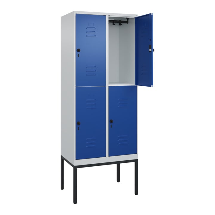 C+P Doppelstock-Spind Classic PLUS, Gestell, 2 Abteile, 2120x800x500mm, 7035/501 Verschluss Sicherheits-Drehriegel Front RAL 5010 Enzianblau