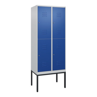 C+P Doppelstock-Spind Classic PLUS, Gestell, 2 Abteile, 2120x800x500mm, 7035/501 Verschluss Zylinderschloss Front RAL 5010 Enzianblau