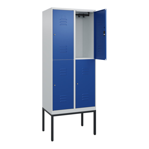 C+P Doppelstock-Spind Classic PLUS, Gestell, 2 Abteile, 2120x800x500mm, 7035/501 Verschluss Zylinderschloss Front RAL 5010 Enzianblau