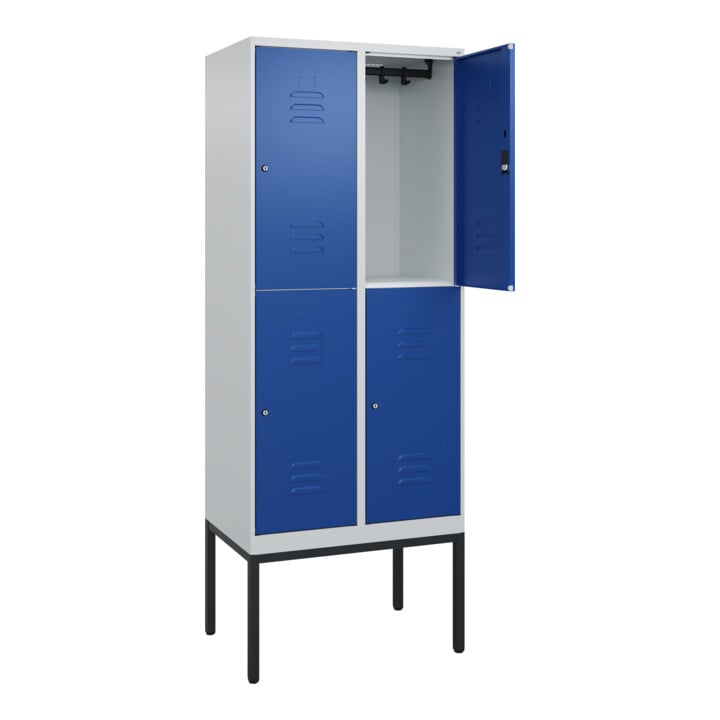 C+P Doppelstock-Spind Classic PLUS, Gestell, 2 Abteile, 2120x800x500mm, 7035/501 Verschluss Zylinderschloss Front RAL 5010 Enzianblau