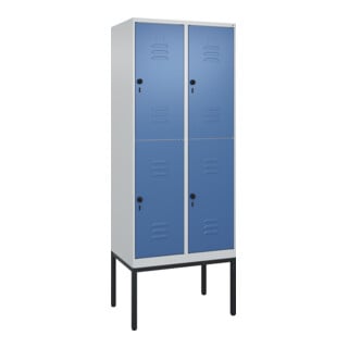 C+P Doppelstock-Spind Classic PLUS, Gestell, 2 Abteile, 2120x800x500mm, 7035/502 Verschluss Sicherheits-Drehriegel Front RAL 5023 Fernblau