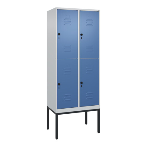 C+P Doppelstock-Spind Classic PLUS, Gestell, 2 Abteile, 2120x800x500mm, 7035/502 Verschluss Sicherheits-Drehriegel Front RAL 5023 Fernblau