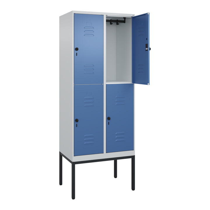 C+P Doppelstock-Spind Classic PLUS, Gestell, 2 Abteile, 2120x800x500mm, 7035/502 Verschluss Sicherheits-Drehriegel Front RAL 5023 Fernblau