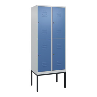 C+P Doppelstock-Spind Classic PLUS, Gestell, 2 Abteile, 2120x800x500mm, 7035/502 Verschluss Zylinderschloss Front RAL 5023 Fernblau