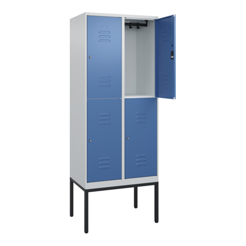 C+P Doppelstock-Spind Classic PLUS, Gestell, 2 Abteile, 2120x800x500mm, 7035/502 Verschluss Zylinderschloss Front RAL 5023 Fernblau