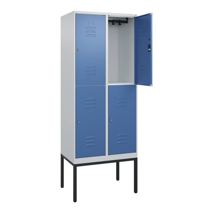 C+P Doppelstock-Spind Classic PLUS, Gestell, 2 Abteile, 2120x800x500mm, 7035/502 Verschluss Zylinderschloss Front RAL 5023 Fernblau