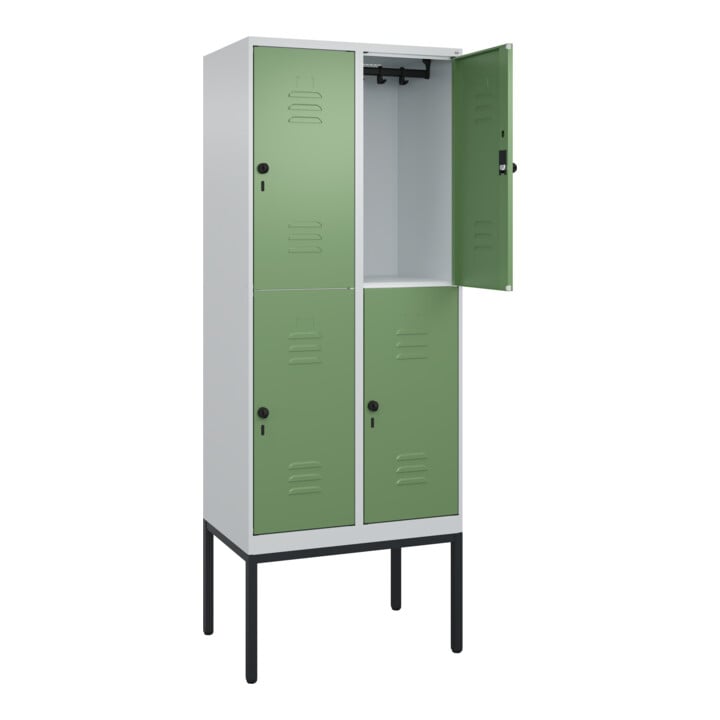 C+P Doppelstock-Spind Classic PLUS, Gestell, 2 Abteile, 2120x800x500mm, 7035/601 Verschluss Sicherheits-Drehriegel Front RAL 6011 Resedagrün