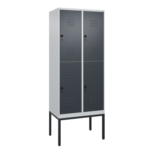 C+P Doppelstock-Spind Classic PLUS, Gestell, 2 Abteile, 2120x800x500mm, 7035/701 Verschluss Sicherheits-Drehriegel Front RAL 7016 Anthrazitgrau