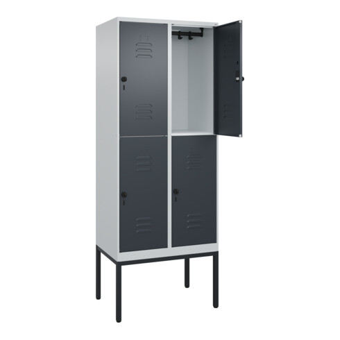 C+P Doppelstock-Spind Classic PLUS, Gestell, 2 Abteile, 2120x800x500mm, 7035/701 Verschluss Sicherheits-Drehriegel Front RAL 7016 Anthrazitgrau