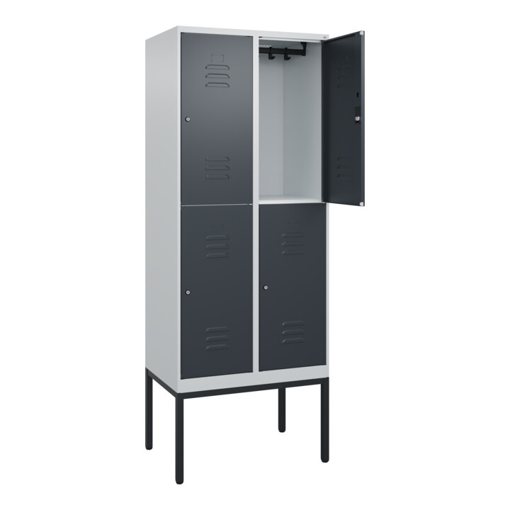 C+P Doppelstock-Spind Classic PLUS, Gestell, 2 Abteile, 2120x800x500mm, 7035/701 Verschluss Zylinderschloss Front RAL 7016 Anthrazitgrau