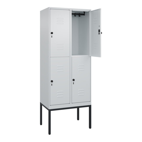 C+P Doppelstock-Spind Classic PLUS, Gestell, 2 Abteile, 2120x800x500mm, 7035/703 Verschluss Sicherheits-Drehriegel Front RAL 7035 Lichtgrau