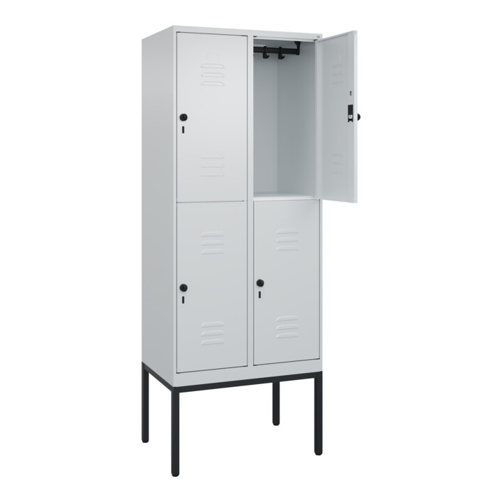 C+P Doppelstock-Spind Classic PLUS, Gestell, 2 Abteile, 2120x800x500mm, 7035/703 Verschluss Sicherheits-Drehriegel Front RAL 7035 Lichtgrau