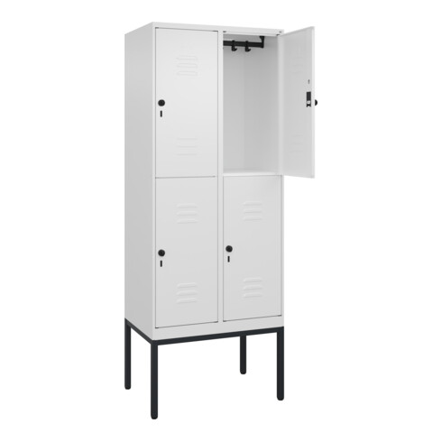 C+P Doppelstock-Spind Classic PLUS, Gestell, 2 Abteile, 2120x800x500mm, 9016/901 Verschluss Sicherheits-Drehriegel Front RAL 9016 Verkehrsweiß