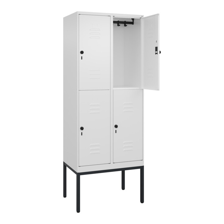 C+P Doppelstock-Spind Classic PLUS, Gestell, 2 Abteile, 2120x800x500mm, 9016/901 Verschluss Sicherheits-Drehriegel Front RAL 9016 Verkehrsweiß