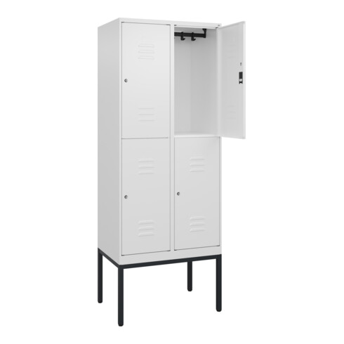 C+P Doppelstock-Spind Classic PLUS, Gestell, 2 Abteile, 2120x800x500mm, 9016/901 Verschluss Zylinderschloss Front RAL 9016 Verkehrsweiß