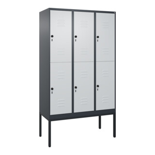 C+P Doppelstock-Spind Classic PLUS, Gestell, 3 Abteile, 2120x1200x500mm, 7016/70 Verschluss Sicherheits-Drehriegel Front RAL 7035 Lichtgrau