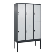 C+P Doppelstock-Spind Classic PLUS, Gestell, 3 Abteile, 2120x1200x500mm, 7016/70 Verschluss Sicherheits-Drehriegel Front RAL 7035 Lichtgrau