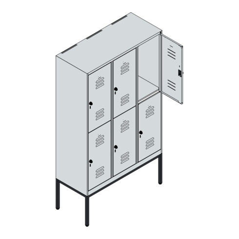 C+P Doppelstock-Spind Classic PLUS, Gestell, 3 Abteile, 2120x1200x500mm, 7016/70 Verschluss Sicherheits-Drehriegel Front RAL 7035 Lichtgrau