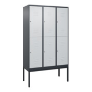 C+P Doppelstock-Spind Classic PLUS, Gestell, 3 Abteile, 2120x1200x500mm, 7016/70 Verschluss Zylinderschloss Front RAL 7035 Lichtgrau