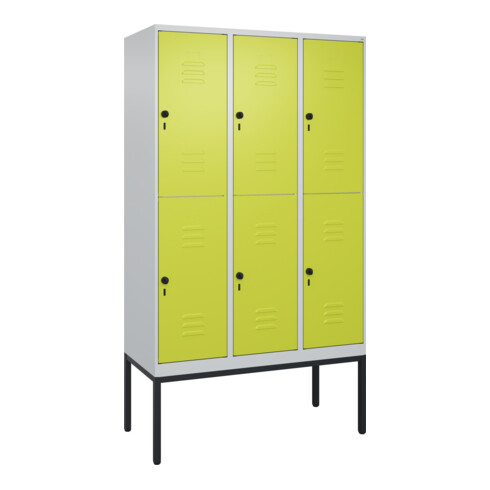 C+P Doppelstock-Spind Classic PLUS, Gestell, 3 Abteile, 2120x1200x500mm, 7035/00 Verschluss Sicherheits-Drehriegel Front 1108060 RDS Viridingrün
